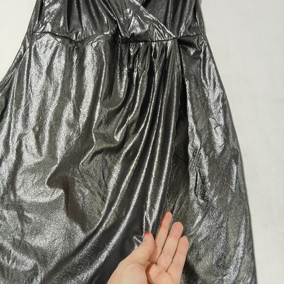 LILYSILK Silk Dress Womens Medium Silver Metallic Wrap Layered Skirt NWT - Picture 3 of 11